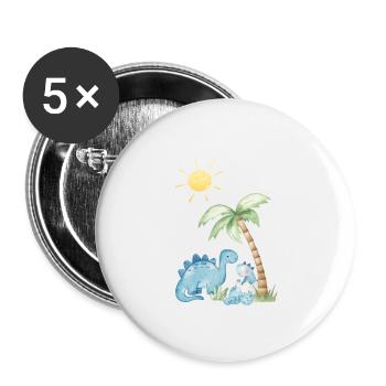 Tierische Auszeit mit Dino, Palme und Sonne - Buttons groß 56 mm (5er Pack) - Weiß - Vorne