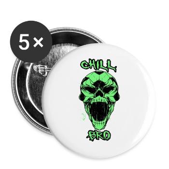 Skull Chill Bro - Lot de 5 grands badges (56 mm) - blanc - Devant