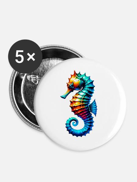 Seepferdchen - Buttons groß 56 mm (5er Pack) - Weiß
