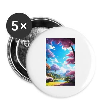 Friedliche, helle und glückliche Anime-Naturszene - Buttons groß 56 mm (5er Pack) - Weiß - Vorne