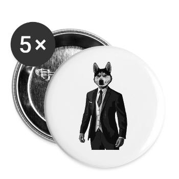 Husky avec costume Homme avec tête de chien - Huskyman - Lot de 5 grands badges (56 mm) - blanc - Devant