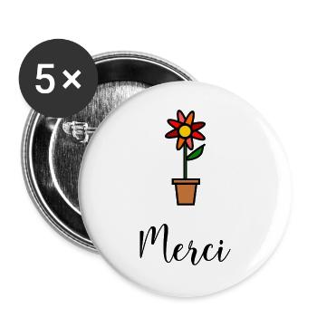 MAÎTRESSE. MAITRE. MERCI. MERCI MAÎTRESSE - Lot de 5 grands badges (56 mm) - blanc - Devant