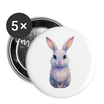 Niedliches KaninchenKaninchen - Buttons groß 56 mm (5er Pack) - Weiß - Vorne