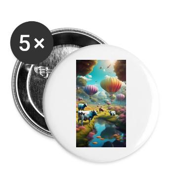Kühe und Heissluftballons - Buttons groß 56 mm (5er Pack) - Weiß - Vorne