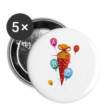 Schultüte mit Luftballons ABC - Buttons groß 56 mm (5er Pack) - Weiß - Vorne
