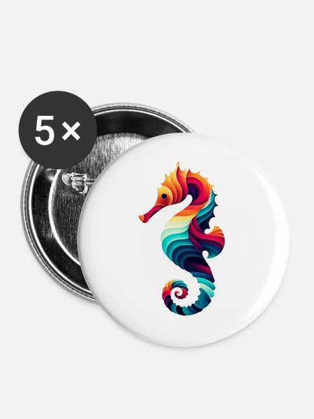 Seepferdchen - Buttons groß 56 mm (5er Pack) - Weiß