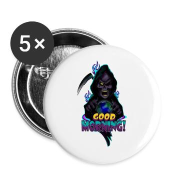 Neon Grim Reaper Bonjour - Lot de 5 grands badges (56 mm) - blanc - Devant