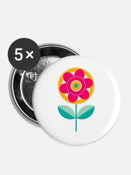 Süße bunte Blume - Buttons groß 56 mm (5er Pack) - Weiß