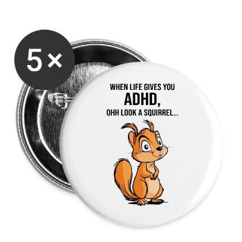 TDAH Écureuil - Lot de 5 grands badges (56 mm) - blanc - Devant