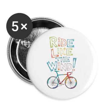 Roulez comme le vent Conception du vélo - Lot de 5 grands badges (56 mm) - blanc - Devant