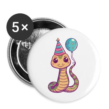 Schlange Kobra Geburtstag Comic - Buttons groß 56 mm (5er Pack) - Weiß - Vorne