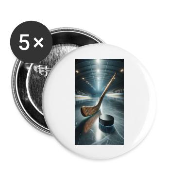 Eishockey, Puck und Schläger - Buttons groß 56 mm (5er Pack) - Weiß - Vorne