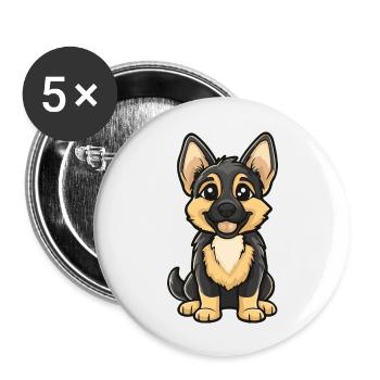 German Shepherd Dog Comic Cute - Buttons large 2.2''/56 mm (5-pack) - white - Front