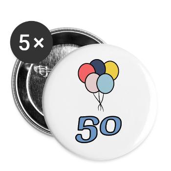 50. 50 ANS. 50e ANNIVERSAIRE. ANNIVERSAIRE 50 ANS. - Lot de 5 grands badges (56 mm) - blanc - Devant