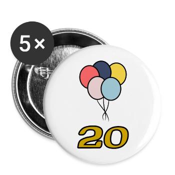 20. 20 ANS. 20e ANNIVERSAIRE. ANNIVERSAIRE 20 ANS. - Lot de 5 grands badges (56 mm) - blanc - Devant