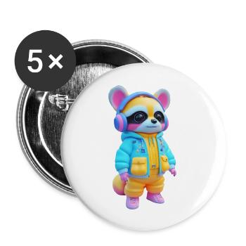 Raccoon with headphones - Buttons large 2.2''/56 mm (5-pack) - white - Front
