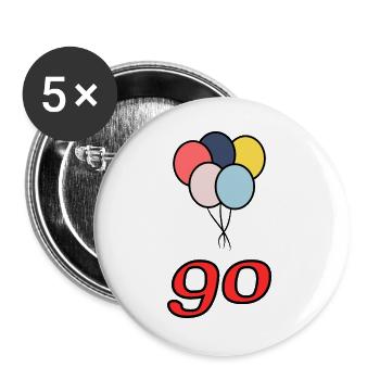 ANNIVERSAIRE. HAPPY BIRTHDAY. JOYEUX ANNIVERSAIRE. - Lot de 5 grands badges (56 mm) - blanc - Devant