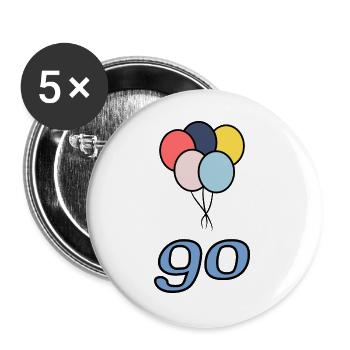 90. 90 JAHRE. 90-JÄHRIGES JUBILÄUM. 90-JÄHRIGES JUBILÄUM. - Buttons groß 56 mm (5er Pack) - Weiß - Vorne