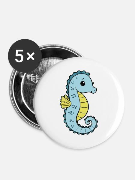 Seepferd Seepferdchen - Buttons groß 56 mm (5er Pack) - Weiß