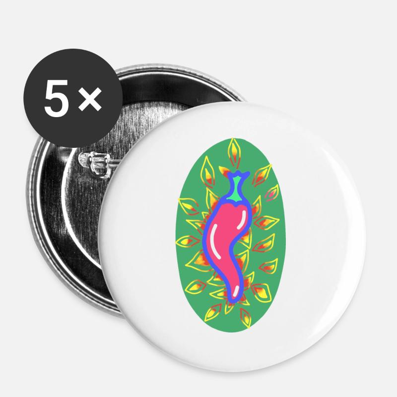 Fiery chili pepper - Buttons large 2.2''/56 mm (5-pack) - white