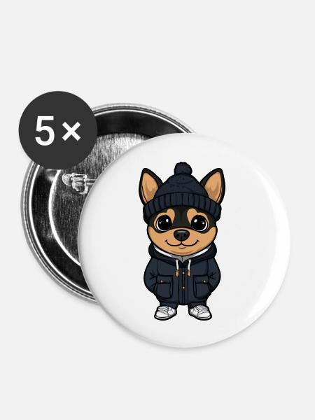 Pinscher Hund Stylisch - Buttons groß 56 mm (5er Pack) - Weiß