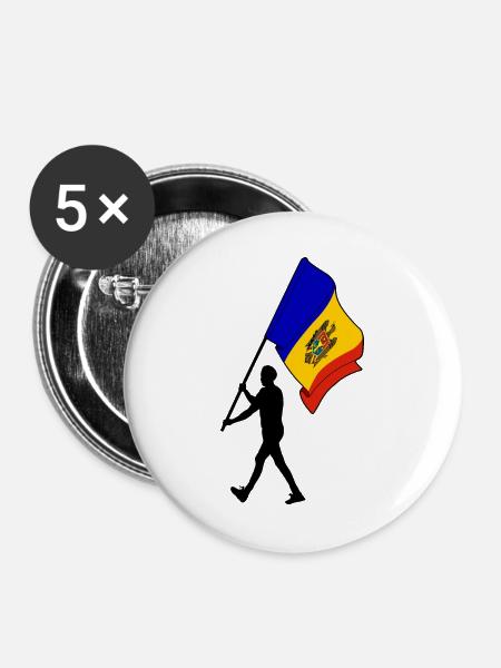 Flagge Moldawien Mann zu Fuß - Buttons groß 56 mm (5er Pack) - Weiß