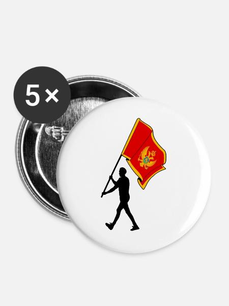Flagge Montenegro Mann zu Fuß - Buttons groß 56 mm (5er Pack) - Weiß