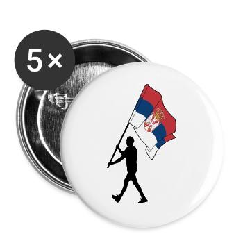 Drapeau Serbie homme marchant - Lot de 5 grands badges (56 mm) - blanc - Devant