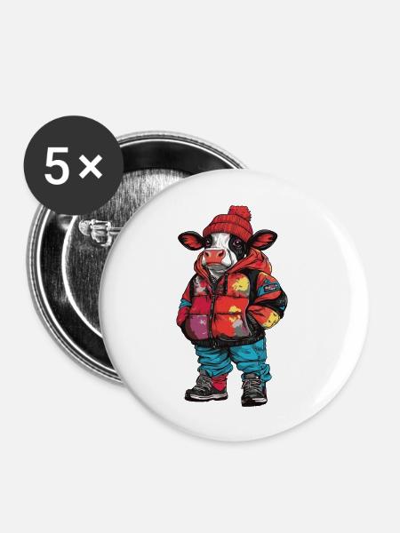 Kuh Winter Fashion - Buttons groß 56 mm (5er Pack) - Weiß