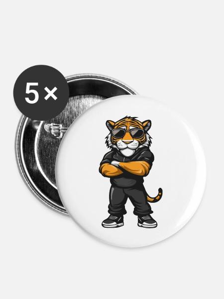 Tiger Comic - Buttons groß 56 mm (5er Pack) - Weiß