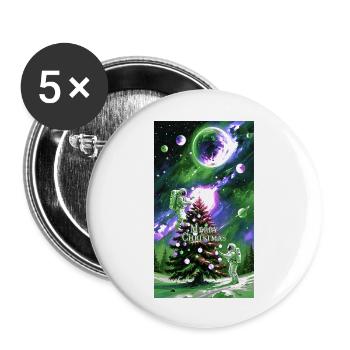 Astronauten schmücken Weihnachtsbaum im Weltraum - Buttons groß 56 mm (5er Pack) - Weiß - Vorne
