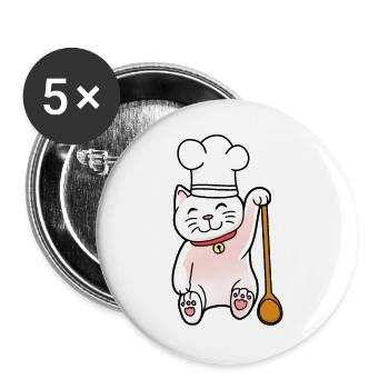 Katze Koch Köchin Köche kochen Gastgeber - Buttons groß 56 mm (5er Pack) - Weiß - Vorne