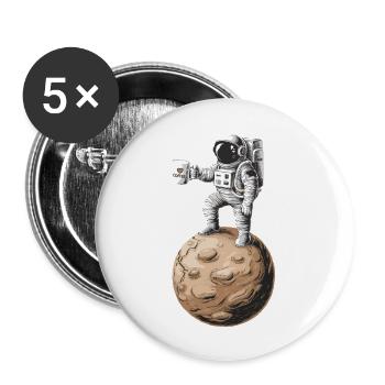 Retro Astronaut Drinking Coffee Planet - Buttons groß 56 mm (5er Pack) - Weiß - Vorne