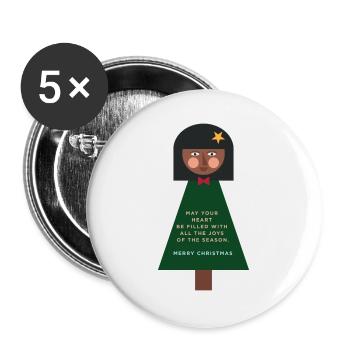 Weihnachtsgruß-Puppe im Grün - Buttons groß 56 mm (5er Pack) - Weiß - Vorne