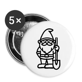 Garden gnome dwarf with shovel - Buttons large 2.2''/56 mm (5-pack) - white - Front