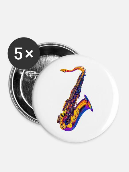 Saxophon - Buttons groß 56 mm (5er Pack) - Weiß