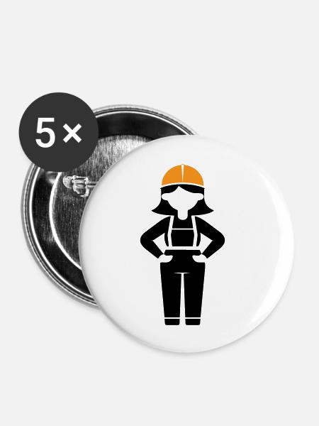 Bauarbeiter Frau - Buttons groß 56 mm (5er Pack) - Weiß