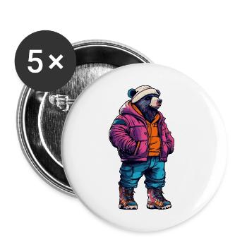 Bear Funny Winter - Buttons large 2.2''/56 mm (5-pack) - white - Front