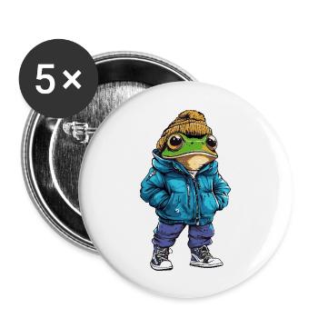 Frosch Lustig Winter - Buttons groß 56 mm (5er Pack) - Weiß - Vorne