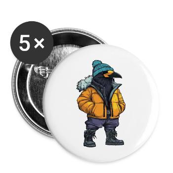Rabe Krähe Lustig Winter - Buttons groß 56 mm (5er Pack) - Weiß - Vorne
