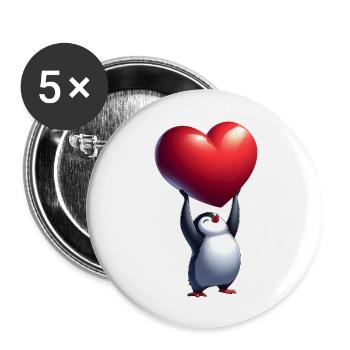 Pingouin amoureux Coeur Saint-Valentin - Lot de 5 grands badges (56 mm) - blanc - Devant