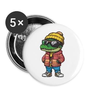 Alligator Bande dessinée cool - Lot de 5 grands badges (56 mm) - blanc - Devant