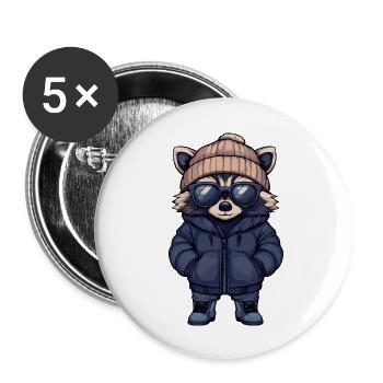 raton laveur Bande dessinée cool - Lot de 5 grands badges (56 mm) - blanc - Devant