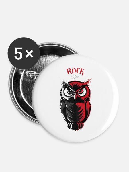 Eule - Rock on ! - Buttons groß 56 mm (5er Pack) - Weiß