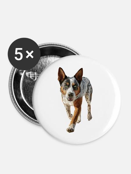 Australischer Treibhund - Buttons groß 56 mm (5er Pack) - Weiß