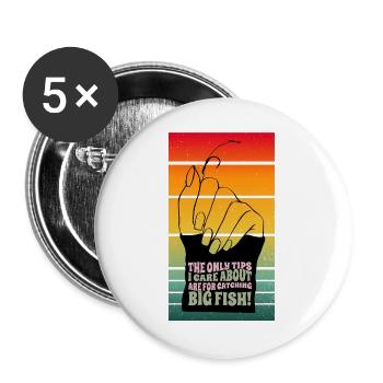 Pêcheuses de carpe : seuls les conseils pour les gros poissons comptent ! - Lot de 5 grands badges (56 mm) - blanc - Devant