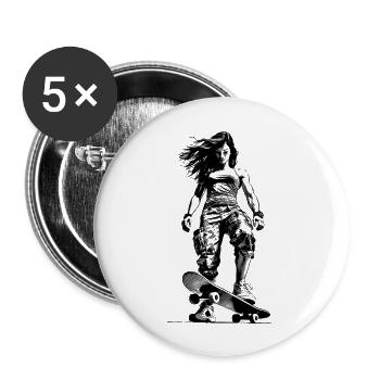 Skate-Queen Shirt – Die Straße ruft! - Buttons groß 56 mm (5er Pack) - Weiß - Vorne