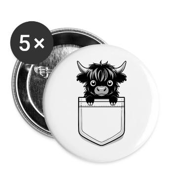 Adorable Highland Cattle Peeking From Pocket - Buttons groß 56 mm (5er Pack) - Weiß - Vorne