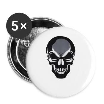 Rockmusik Totenkopf - Buttons groß 56 mm (5er Pack) - Weiß - Vorne