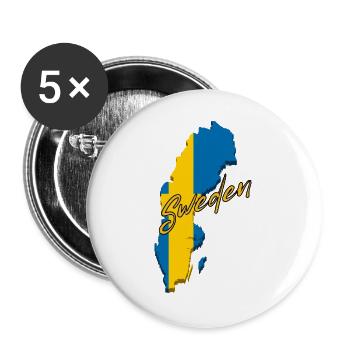 Flagge von Schweden, schwedischer Stolz - Buttons groß 56 mm (5er Pack) - Weiß - Vorne